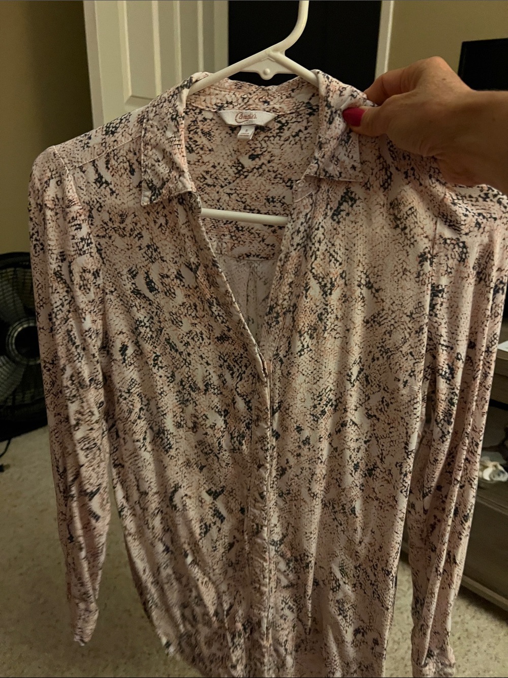Candie’s Snake-Print Button-Down Blouse